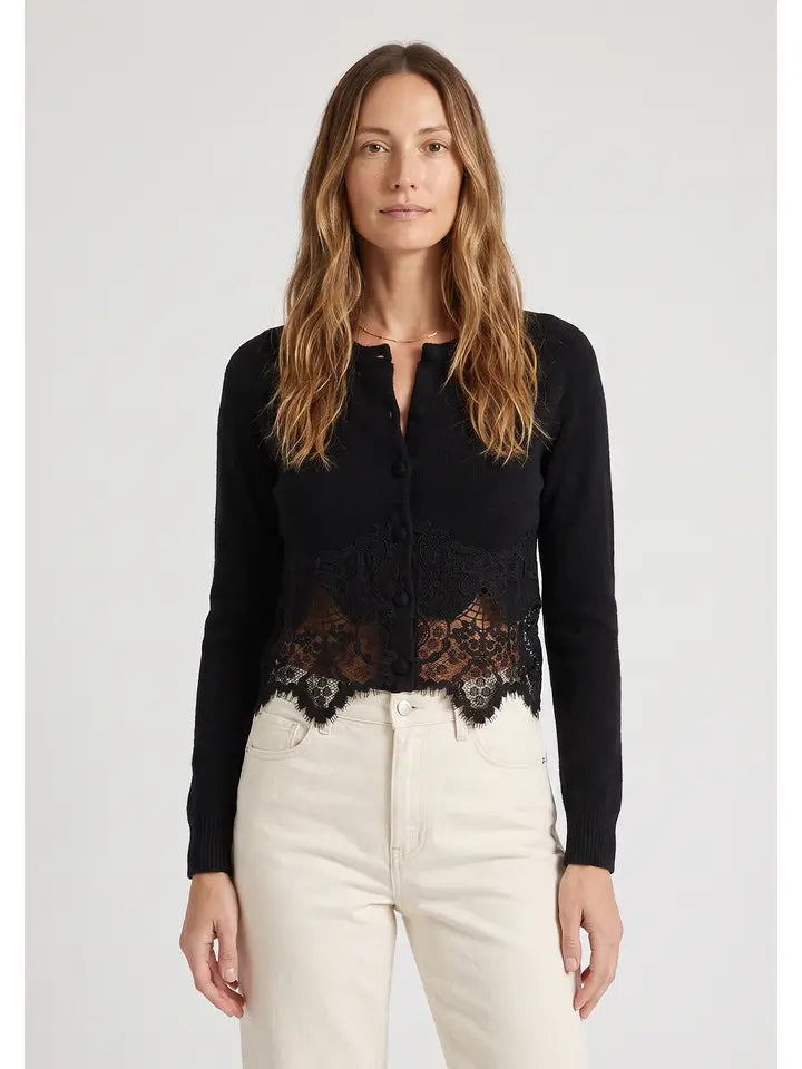 Lace Trim Cardigan Black