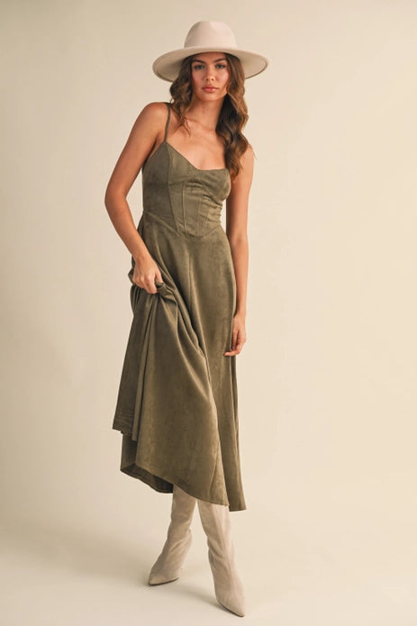 Olive Corset Midi Dress