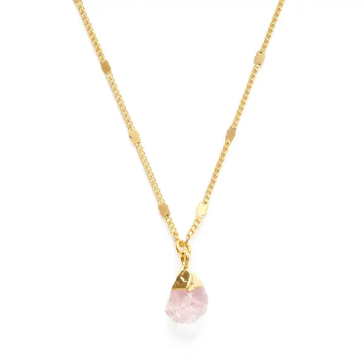 Raw Cut Gemstone Necklace - Rose Quartz
