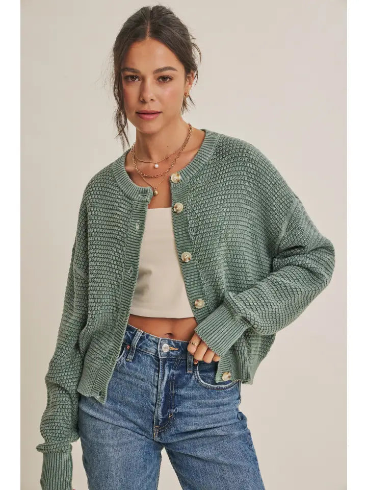 Dusty Green Waffle Cardigan