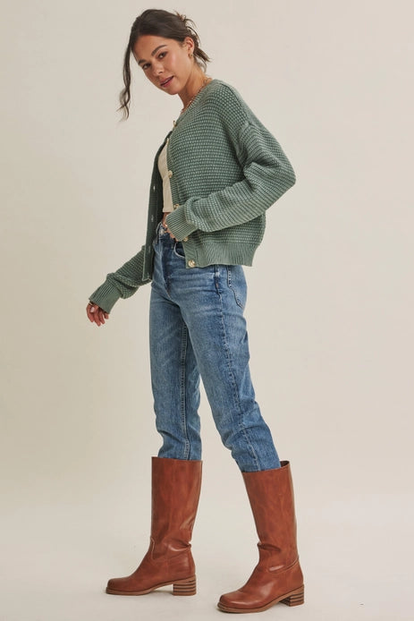 Dusty Green Waffle Cardigan