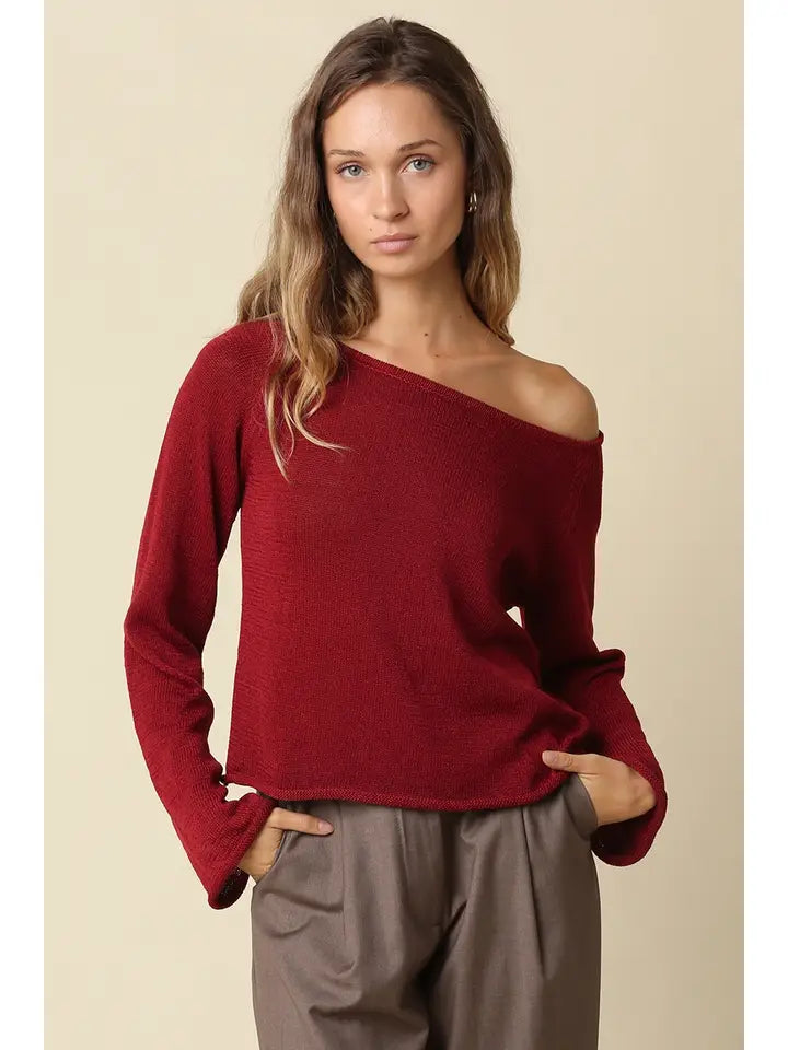 The One Shoulder Knit - Burgundy