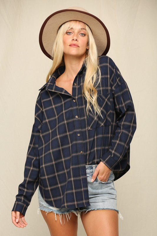 Navy Blues Checkered Top