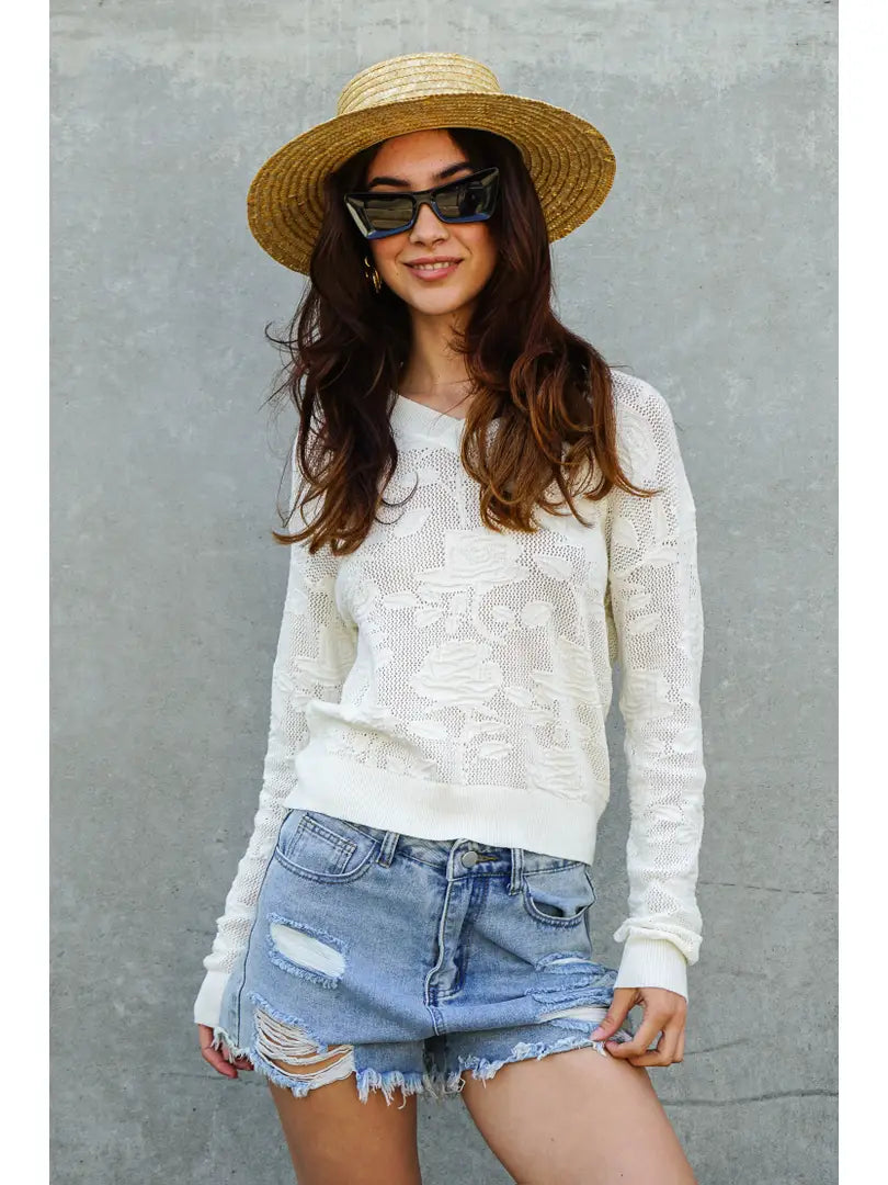 Sheer Floral Sweater