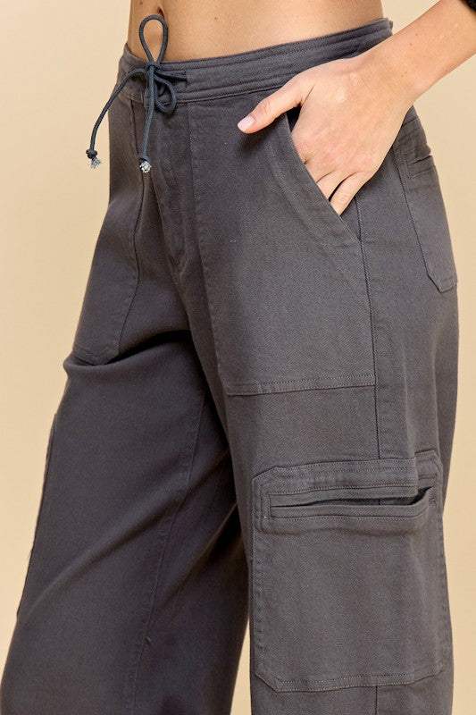 Washed Stretch Cargo Pants - Charcoal