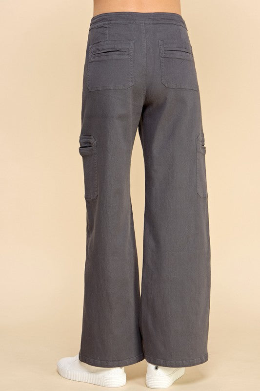 Washed Stretch Cargo Pants - Charcoal