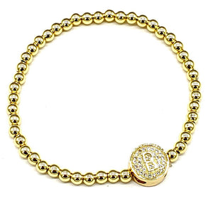 Gold -Stretch Initial Bracelet - Gold