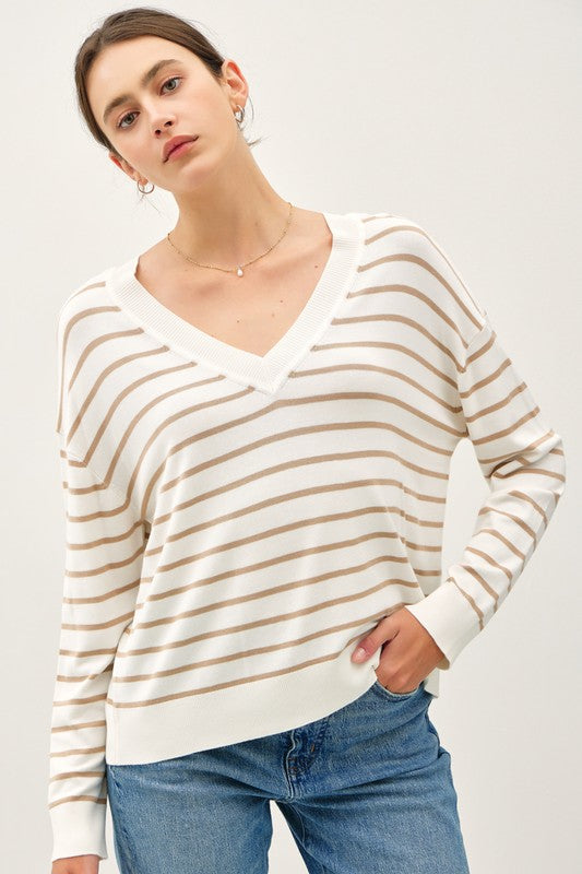 Stripe V Neck Knit