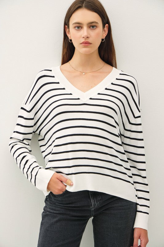 Stripe V Neck Knit