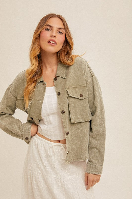 Dusty Olive Crop Jacket