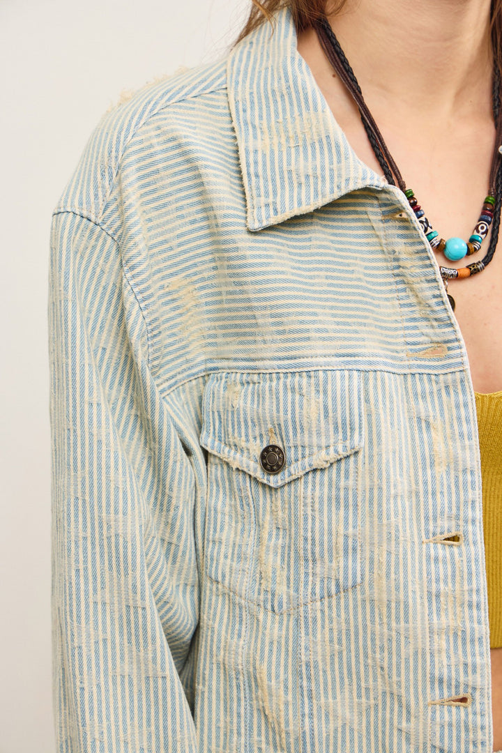 Striped Jaquard Denim Jacket