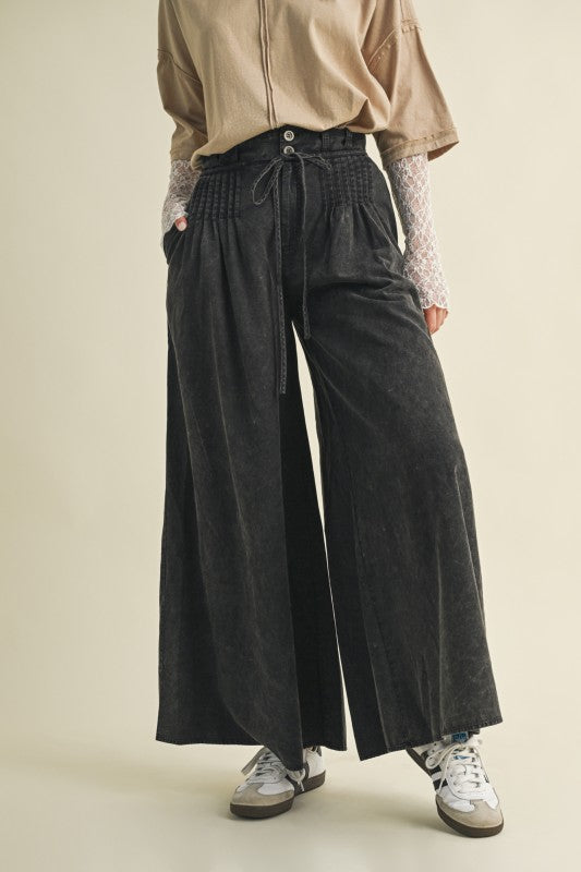 Pintuck Wide Leg Trouser