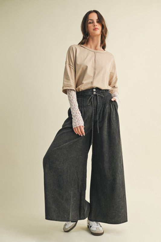Pintuck Wide Leg Trouser