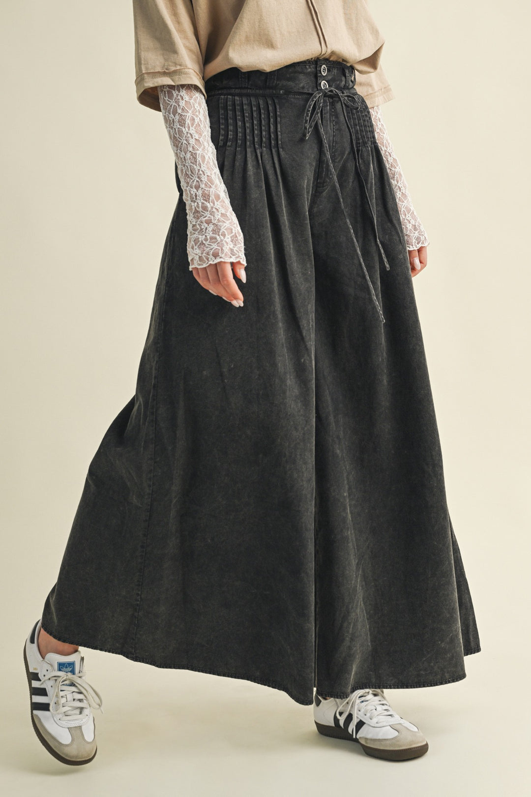 Pintuck Wide Leg Trouser