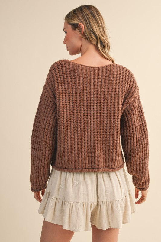 Mocha Ribbed Sweater Jacket