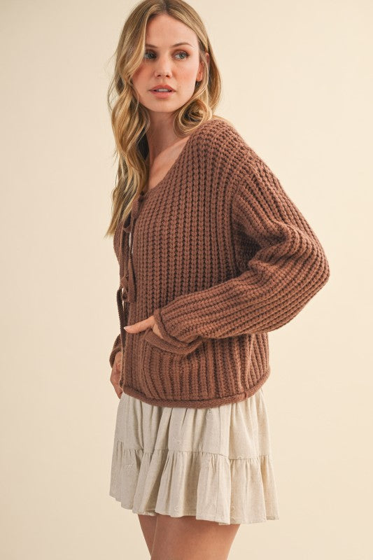 Mocha Ribbed Sweater Jacket
