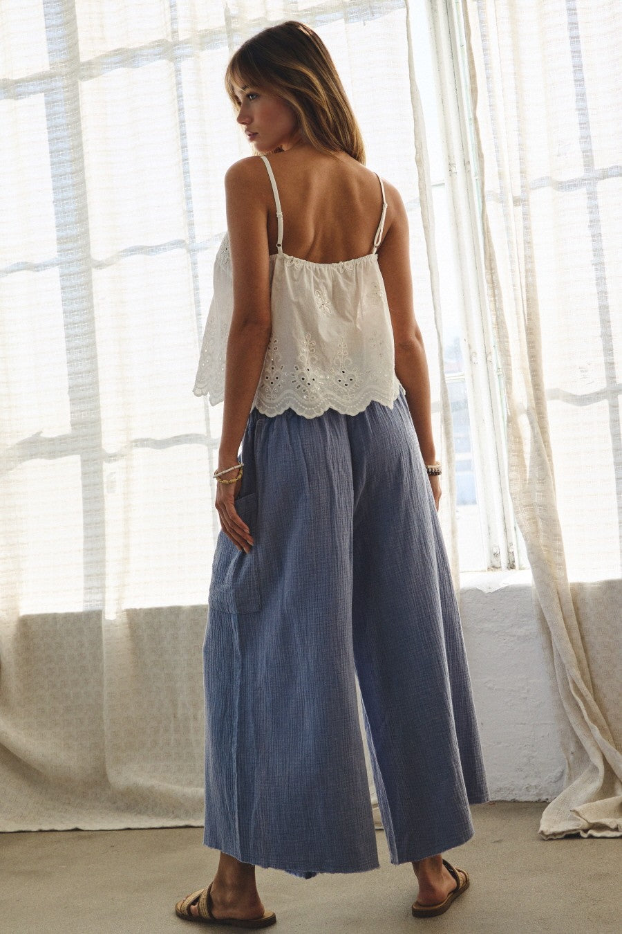 Washed Denim Gauze Pant