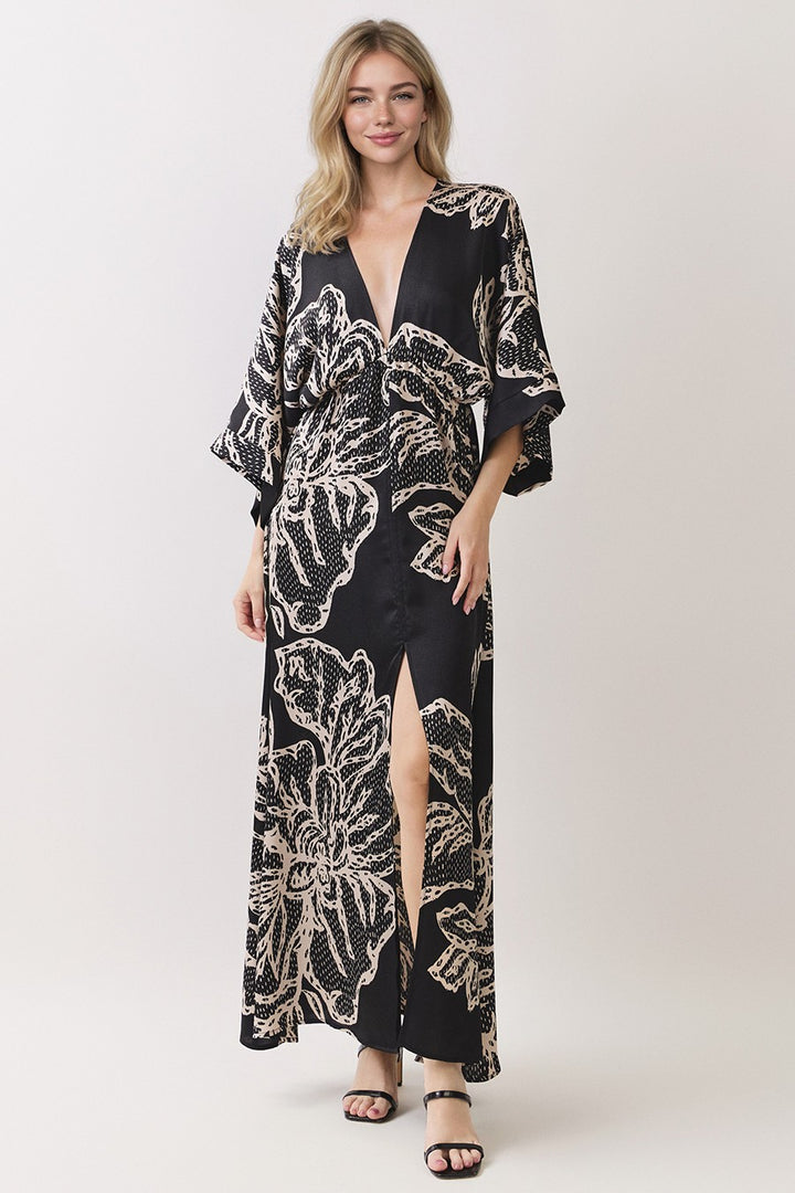 Chantilly Satin Kimono Maxi Dress