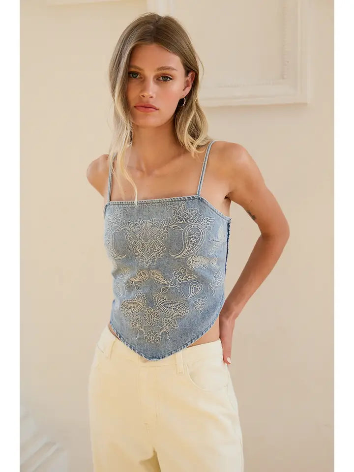 Denim Paisley Bandana Top