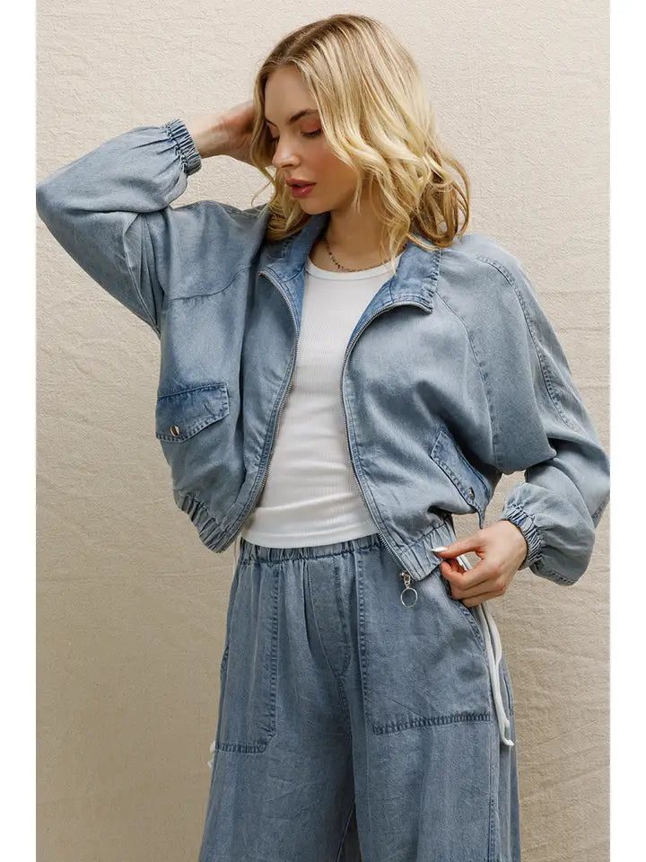 Cropped Tencel Bomber Jacket