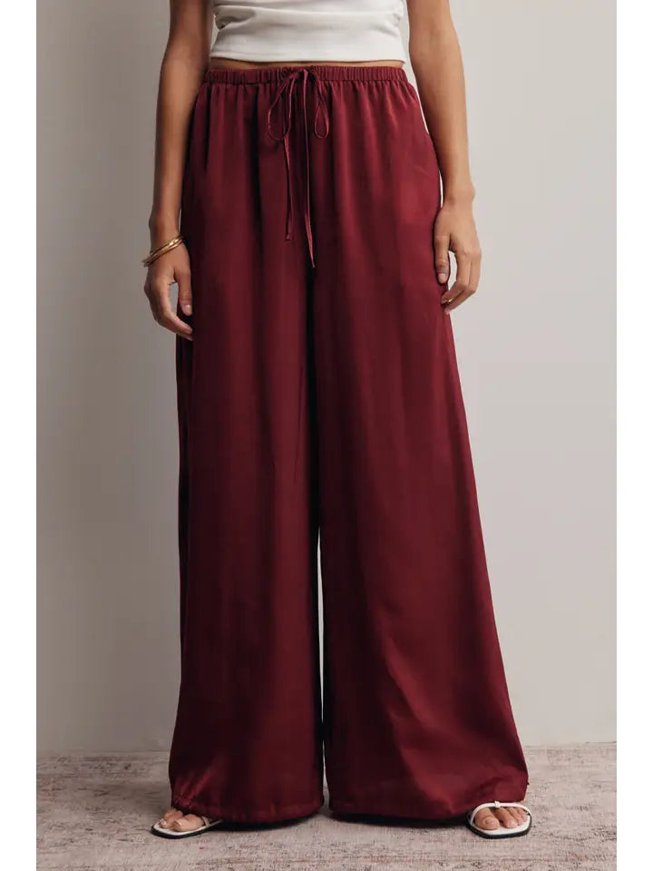 Wine Satin Wide Leg