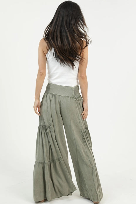 Acid Wash Tiered Wide Leg