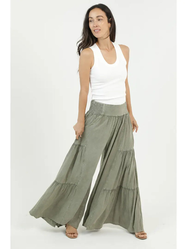 Acid Wash Tiered Wide Leg