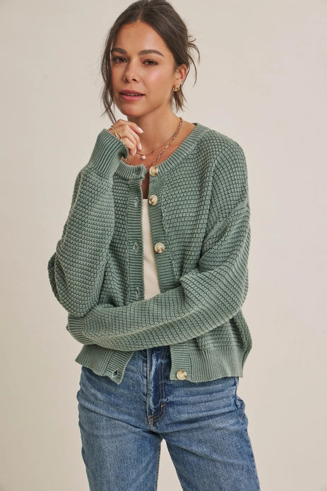 Dusty Green Waffle Cardigan