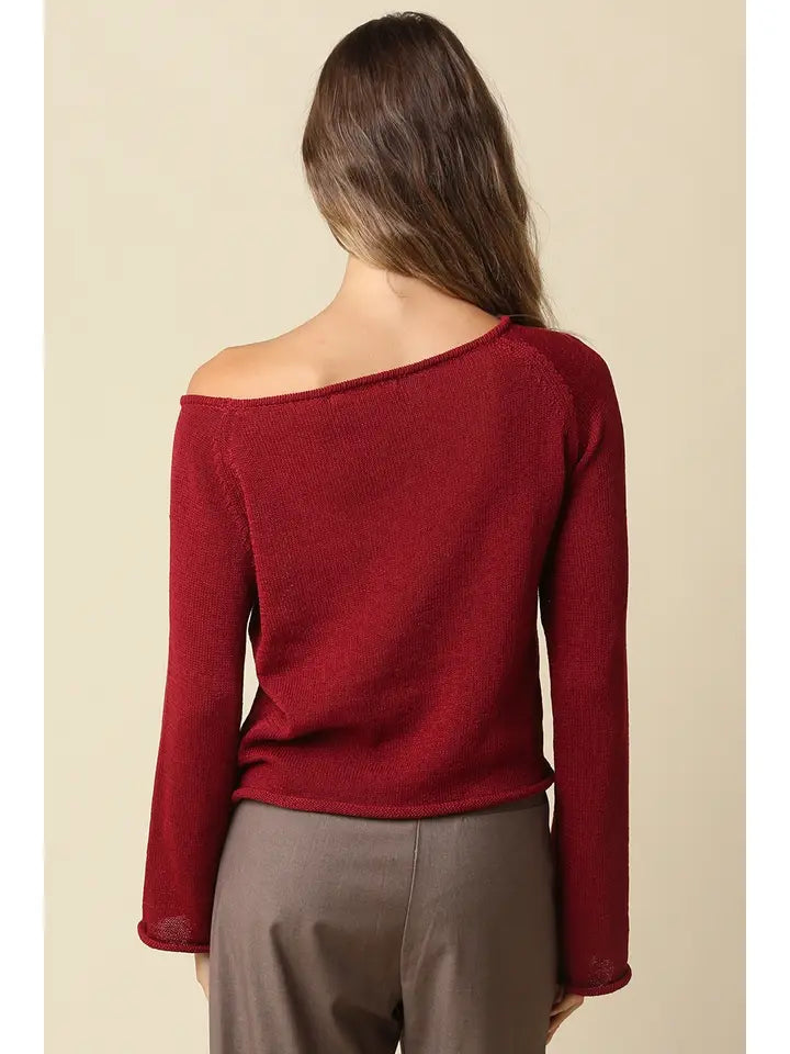 The One Shoulder Knit - Burgundy