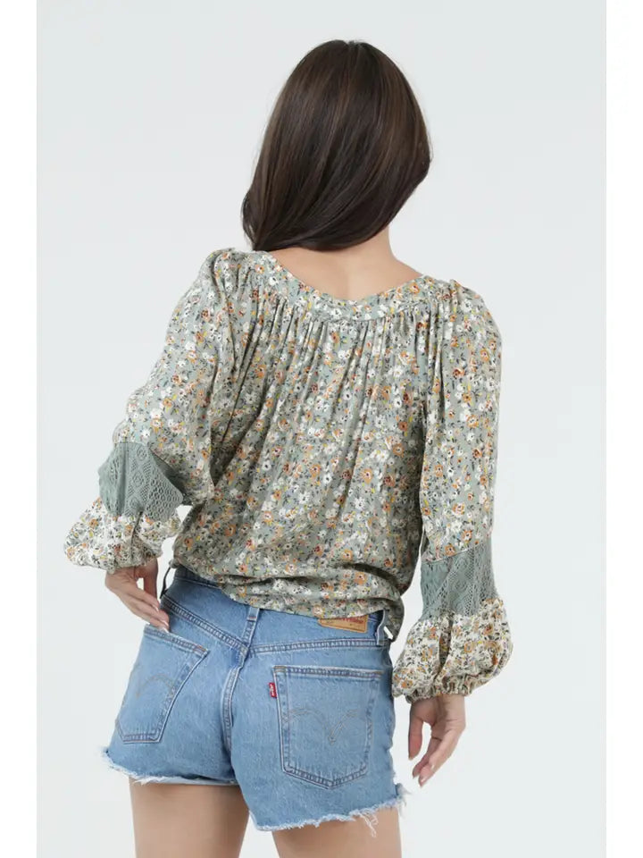 Border Print Crochet Blouse