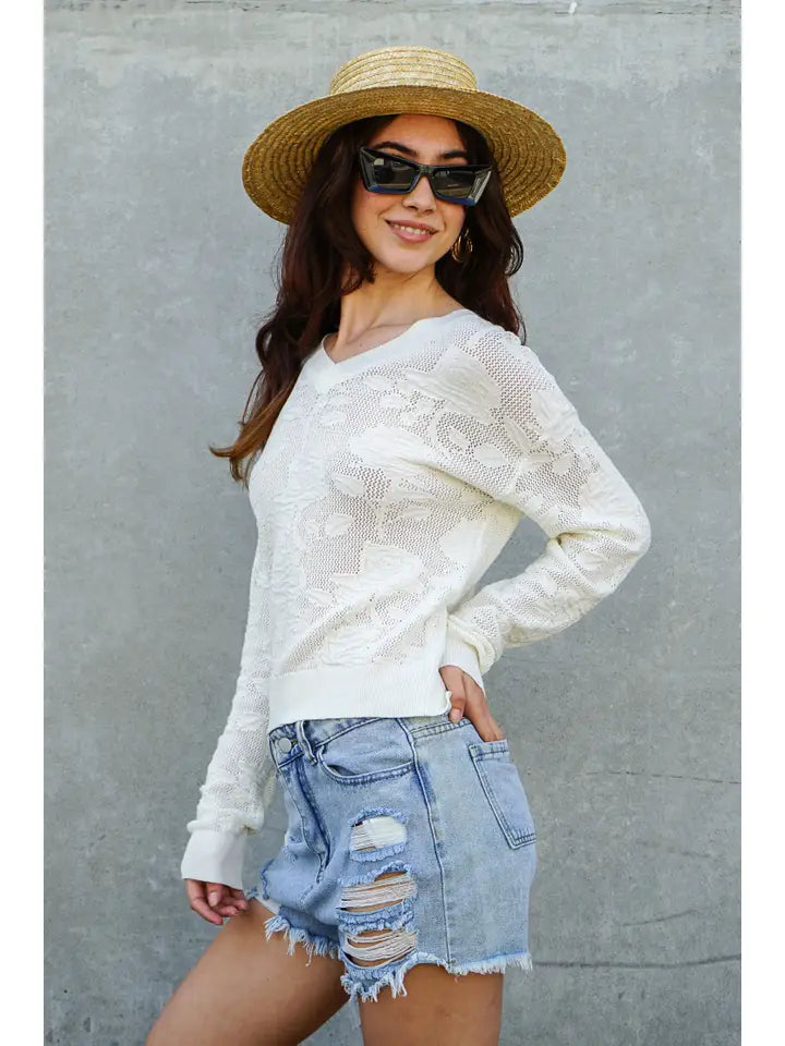 Sheer Floral Sweater