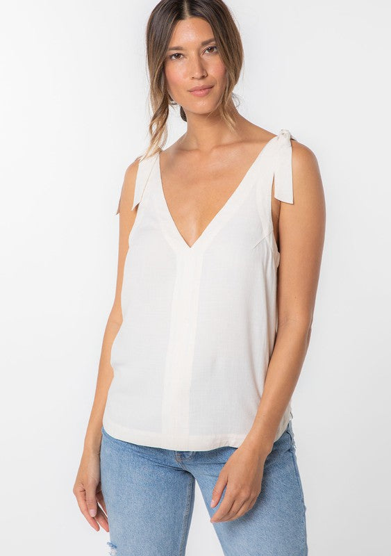 Linen Blend Tie Tank