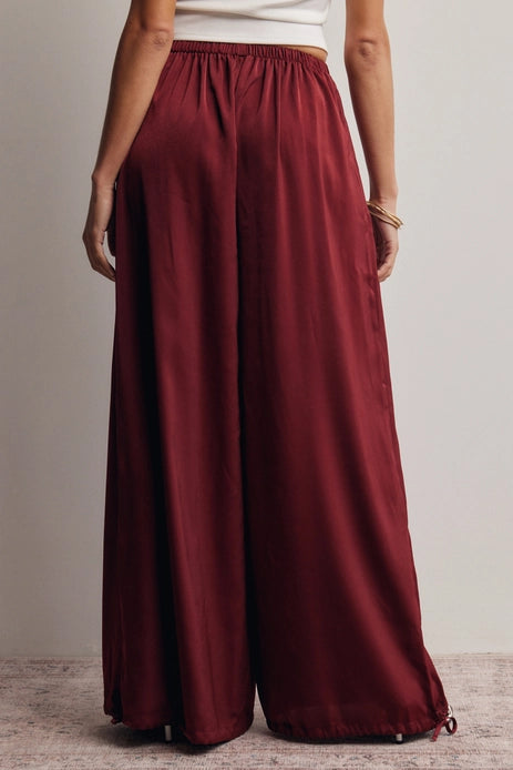Wine Satin Wide Leg