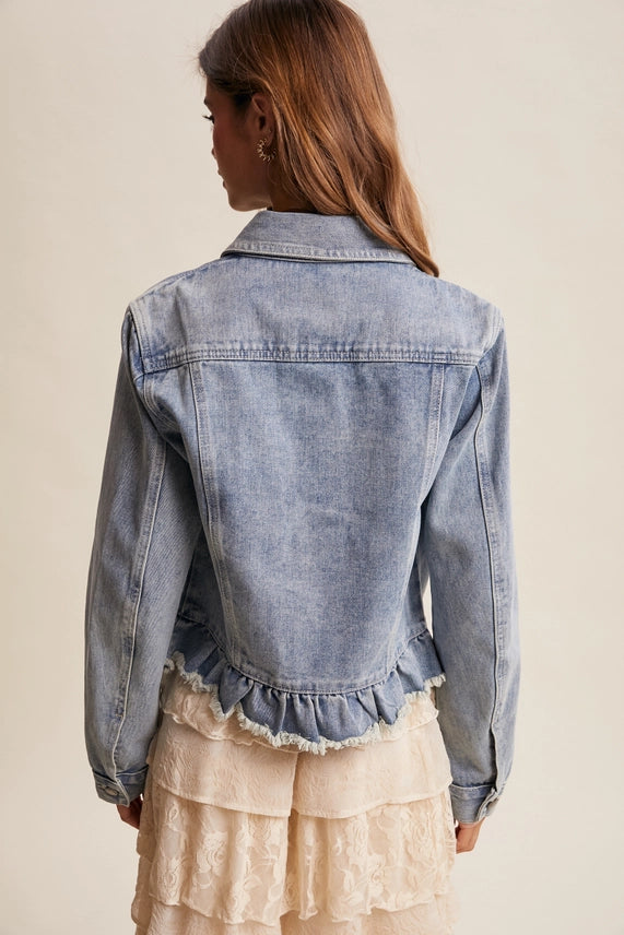Ruffle Hem Denim Jacket