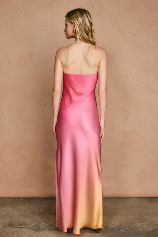 Radiance Ombre Strapless Bias Cut Maxi Dress