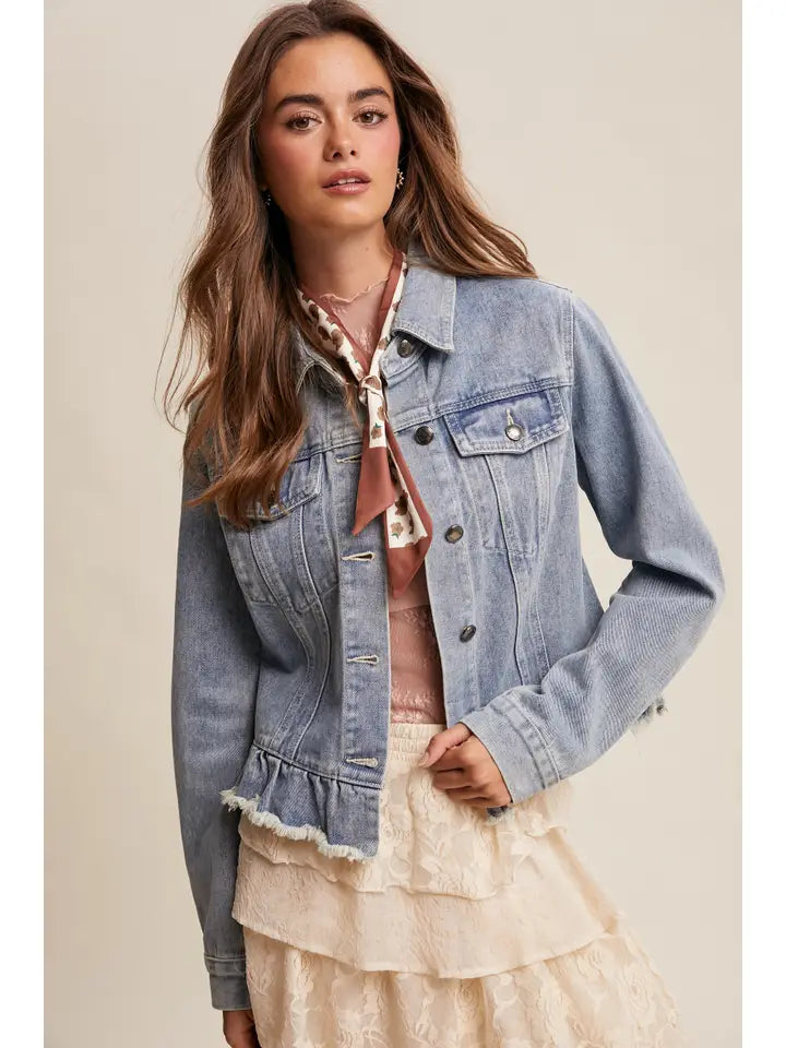 Ruffle Hem Denim Jacket