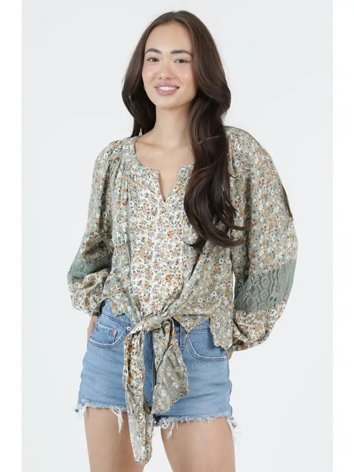 Border Print Crochet Blouse