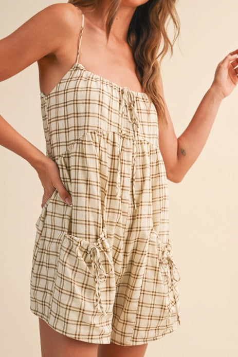 The Cream Plaid Romper