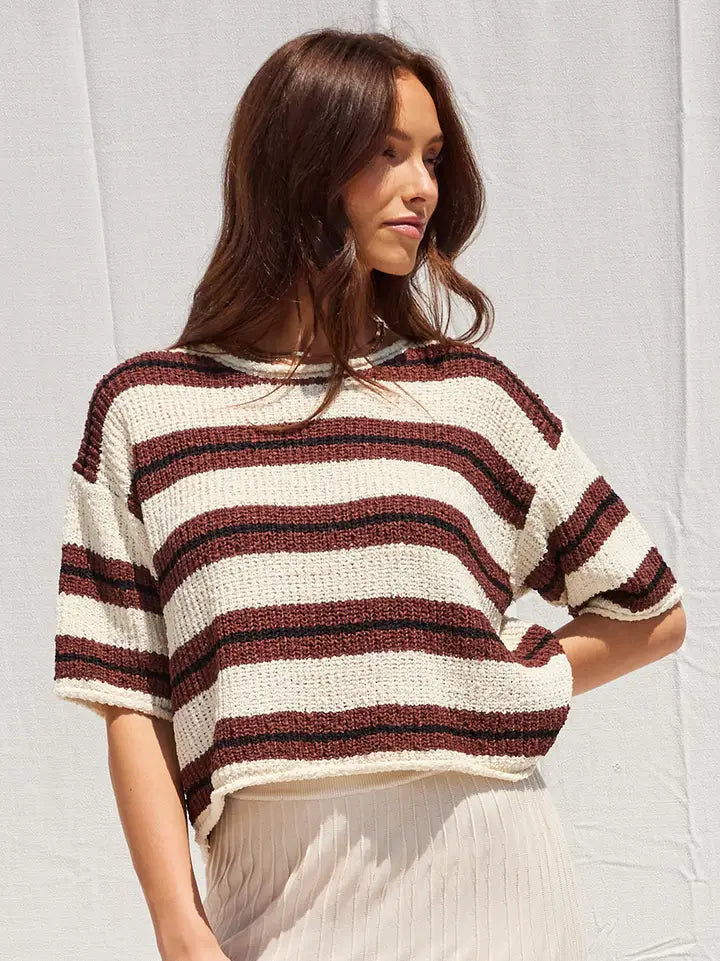 Stripe 3/4 Sleeve Knit