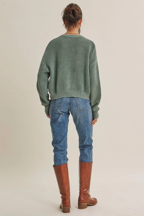 Dusty Green Waffle Cardigan