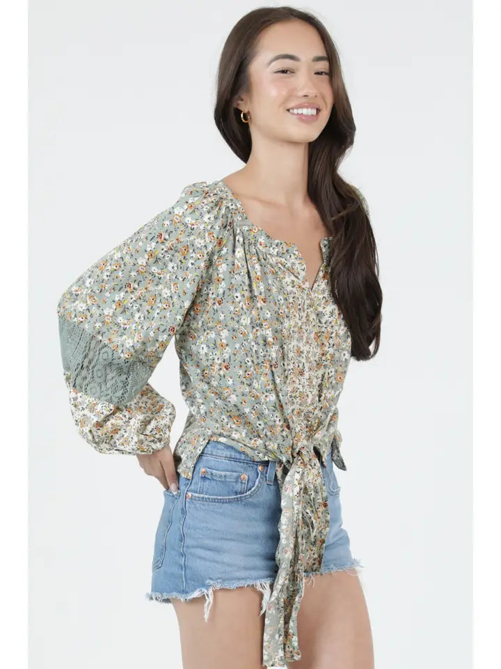 Border Print Crochet Blouse