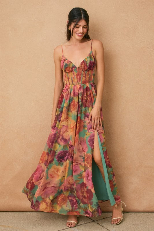 No One Else Corset Flowy Maxi Dress