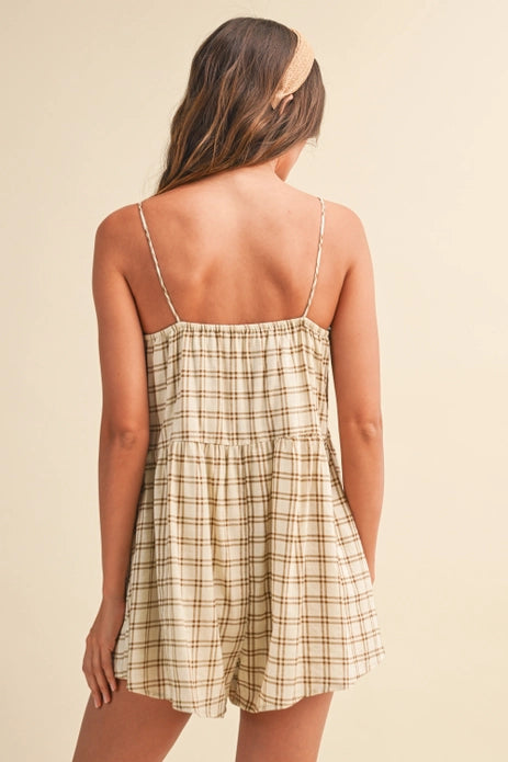 The Cream Plaid Romper