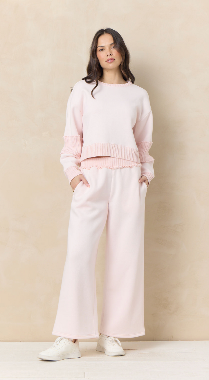 Pink Hibiscus Vintage Fleece Wide Leg