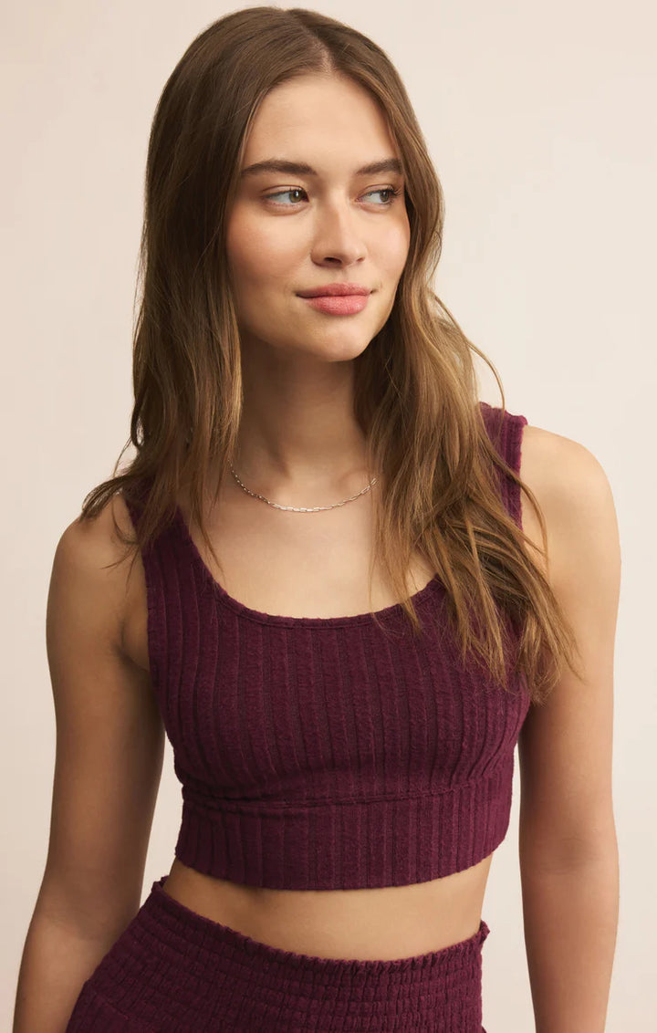 Zoe Rib Tank Bra - Merlot