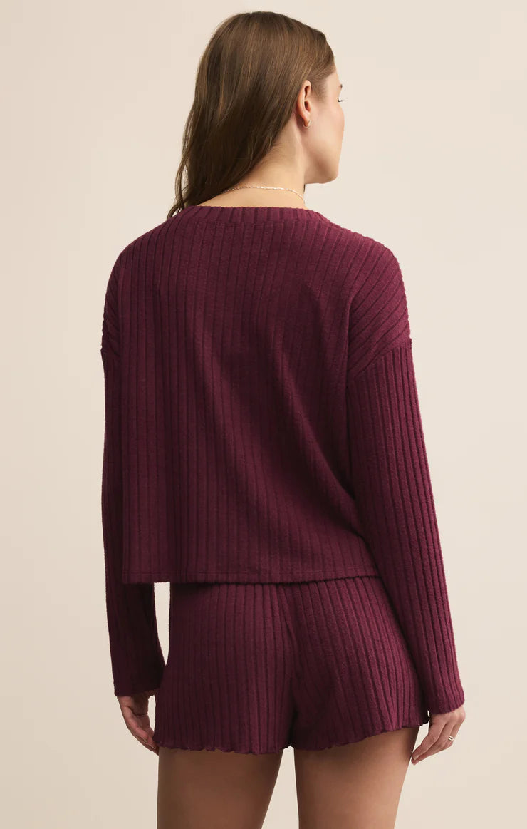 Mara Rib Cardigan  - Merlot