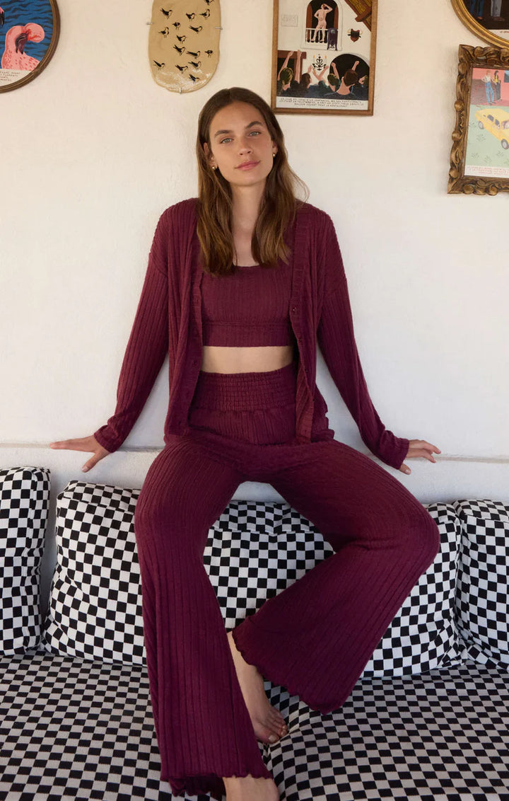 Mara Rib Cardigan  - Merlot