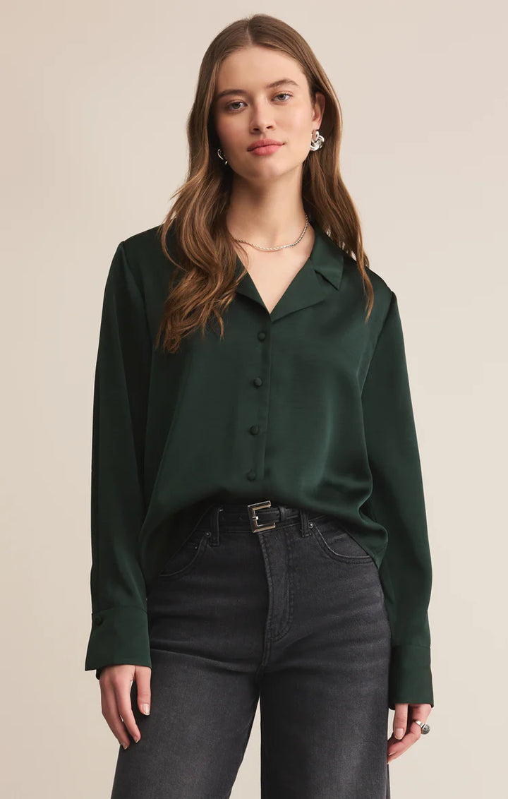 Ana Satin Top Garland Green
