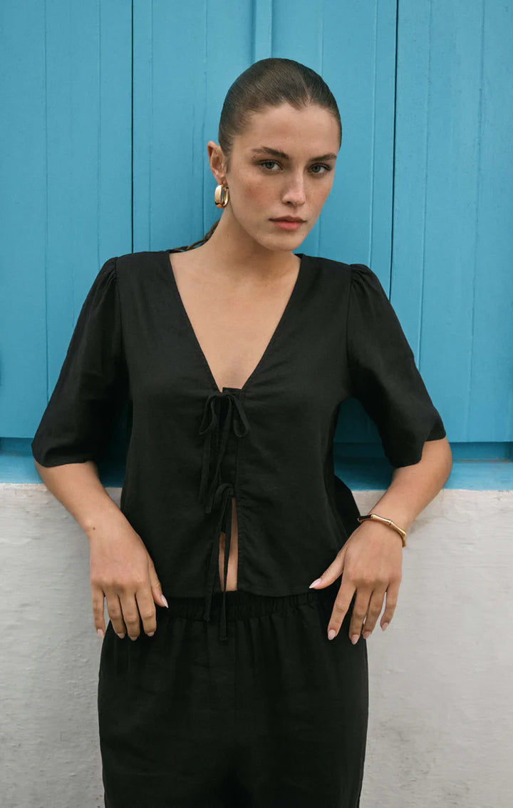 La Belle Linen Top  - Black