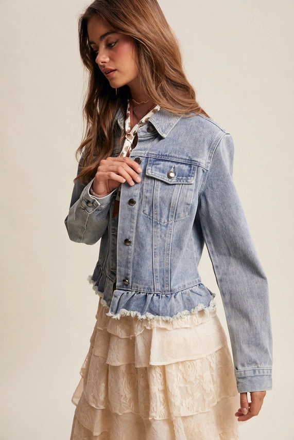 Ruffle Hem Denim Jacket